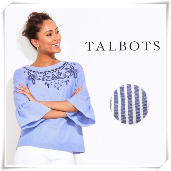 Talbots Ruffle Sleeves Floral Embroidered Blouse - Picture 1 of 8